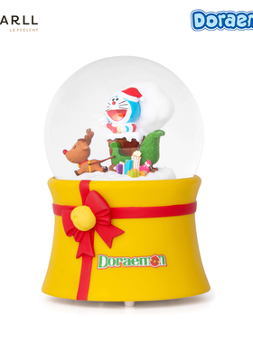 JARLL赞尔哆啦A梦水晶球音乐盒平安夜圣诞自喷雪花八音盒生日礼物