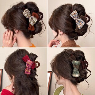 小香风蝴蝶结抓夹女气质后脑勺发夹鲨鱼夹秋冬2025新款高级感头饰