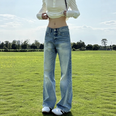 美式复古水洗做旧牛仔裤