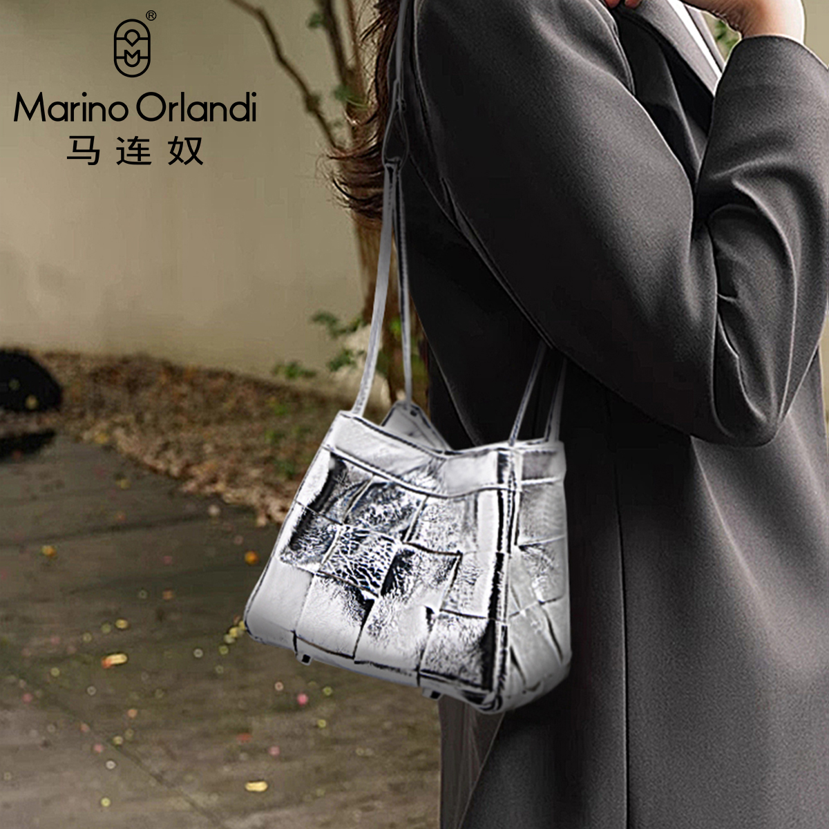 马连奴真皮编织菜篮子包女单肩手提包2025新款小众设计斜挎水桶包