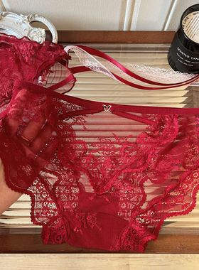 红运辣妹~蕾丝款本命年红色内裤女性感镂空绑带纯欲风女士三角裤