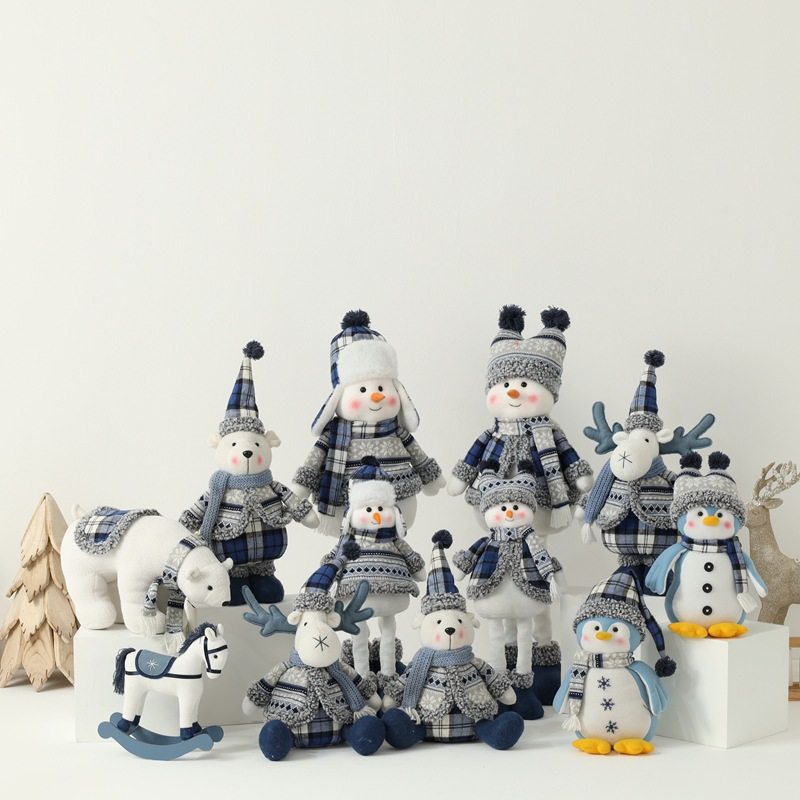 跨境新品蓝色雪人布艺针织圣诞公仔玩偶摆件圣诞装饰圣诞节日礼物