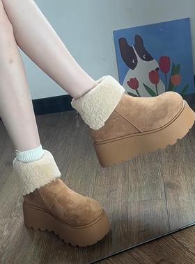 鞋子女鞋百搭2025冬季厚底保暖加绒松糕底棉鞋增高时尚雪地靴