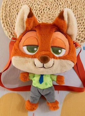 韩版卡通可爱疯狂动物城单肩斜挎包女狐狸尼克玩偶公仔包百搭背包