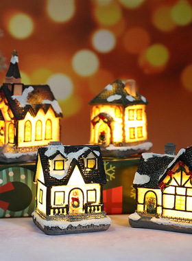 圣诞节新款装饰树脂带灯小房子圣诞节微景观复古房间装饰摆件用品