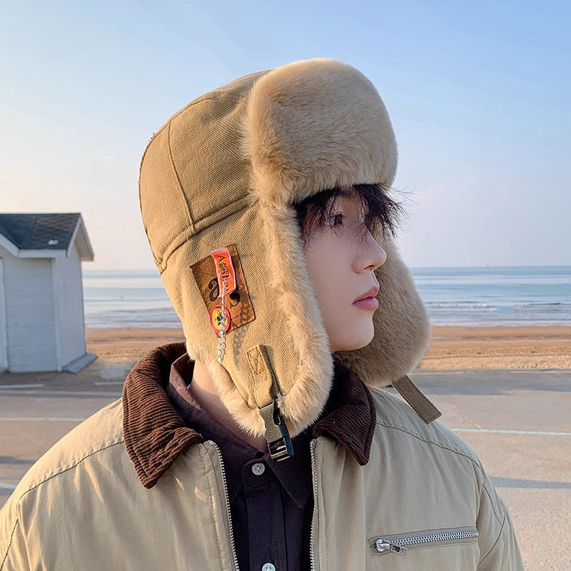 新款贴布链条雷锋帽冬季保暖加厚加绒雷锋帽潮流护耳防寒雷锋帽男