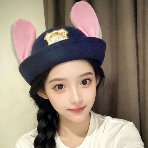 疯狂动物城朱迪兔子警官翻檐帽可爱甜美少女心贝雷帽卡通兔耳帽子