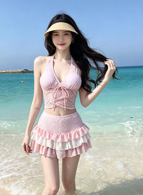 【甜心蜜桃】粉色裹胸分体式可爱夏季女新款性感度假泡温泉泳衣
