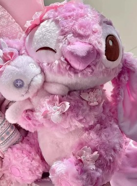 限定款玫瑰绒粉色樱花史迪仔毛绒玩具公仔抱枕女生礼物剪刀机玩偶