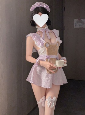 胖狐狸莓果熊仆纯欲可爱荷叶边胖MM大码睡衣女仆芋泥熊熊短裙套装