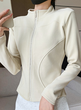 H119考拉绒外套运动女秋冬新款立领双弧曲线紧身上衣拉链气质开衫