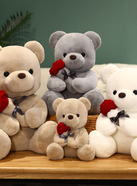 正版玫瑰花熊公仔毛绒玩具玩偶表白情人送女友礼物毛绒小熊布娃娃