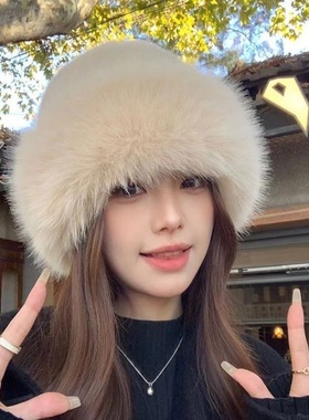 帽子女冬季新款贝雷帽时尚百搭加厚保暖仿狐狸毛水貂绒蒙古帽