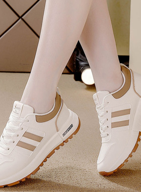 运动鞋女ins皮面百搭2024秋季新款厚底防滑轻便爆款阿甘鞋女5115