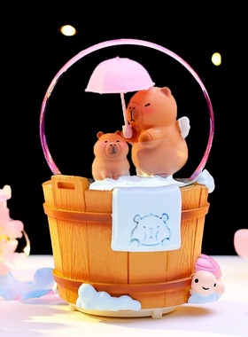 憨态可爱卡皮巴拉水晶球八音盒发光桌面摆件飘雪学生儿童生日礼物