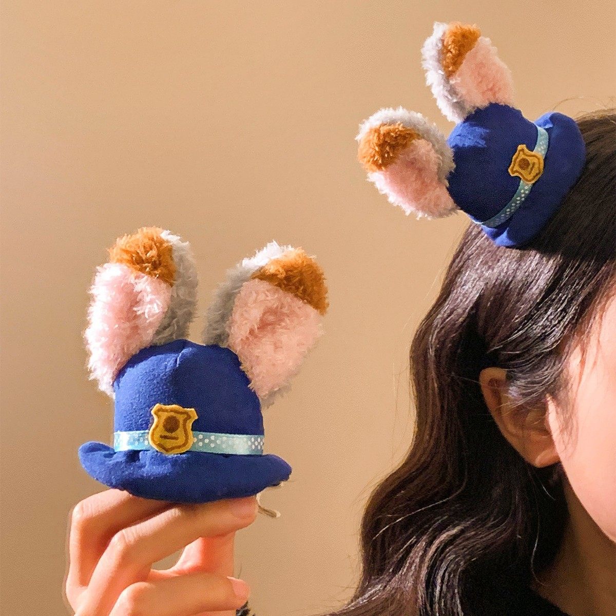 可爱mini朱迪毛绒兔耳发夹卡通侧边夹子疯狂动物城游乐园拍照发饰