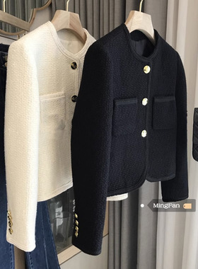 （有内里）粗花呢黑色西装小香风外套女秋冬新款气质高级感上衣女