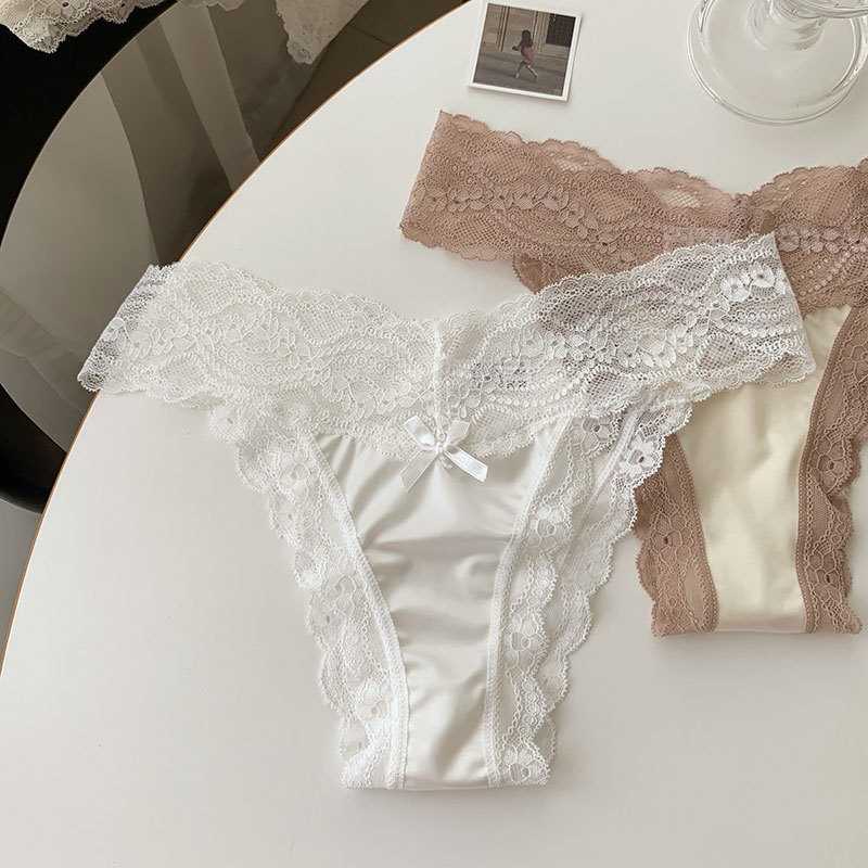 纯欲缎面甜美蕾丝少女士内裤日系性感中低腰亲肤透气柔软丁字裤女