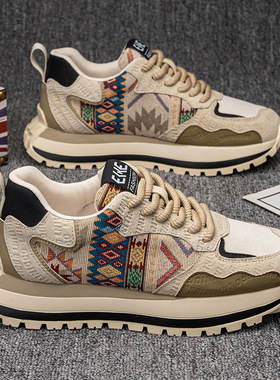 2025春秋新款男鞋潮流时尚印花刺绣运动休闲鞋舒适厚底增高鞋子男