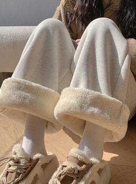 羊羔绒运动裤女2025秋冬宽松束脚棉裤加绒加厚阔腿裤直筒休闲卫裤