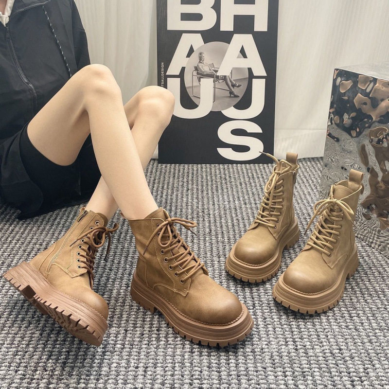 厚底马丁靴女秋冬2025秋冬新款英伦风百搭加绒加厚机车短靴女平底