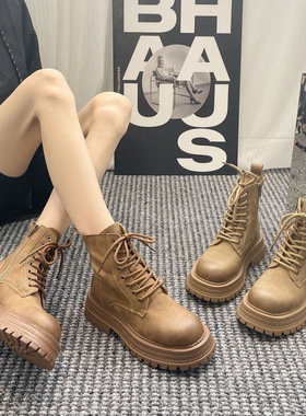 厚底马丁靴女秋冬2025秋冬新款英伦风百搭加绒加厚机车短靴女平底