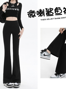 微喇裤鲨鱼裤女秋季高腰显瘦修身马蹄阔腿裤女外穿紧身喇叭裤打底