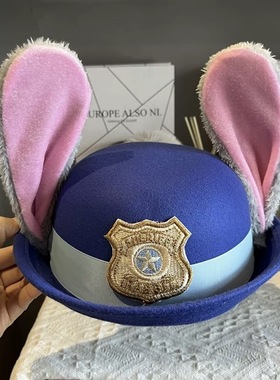 兔子警官帽子儿童COS卡通兔耳朵头饰女童洛丽塔裙装饰可爱朱迪帽