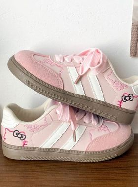 复古德训鞋女2025春季新款时尚小猫设计休闲女鞋学生校园风小白鞋