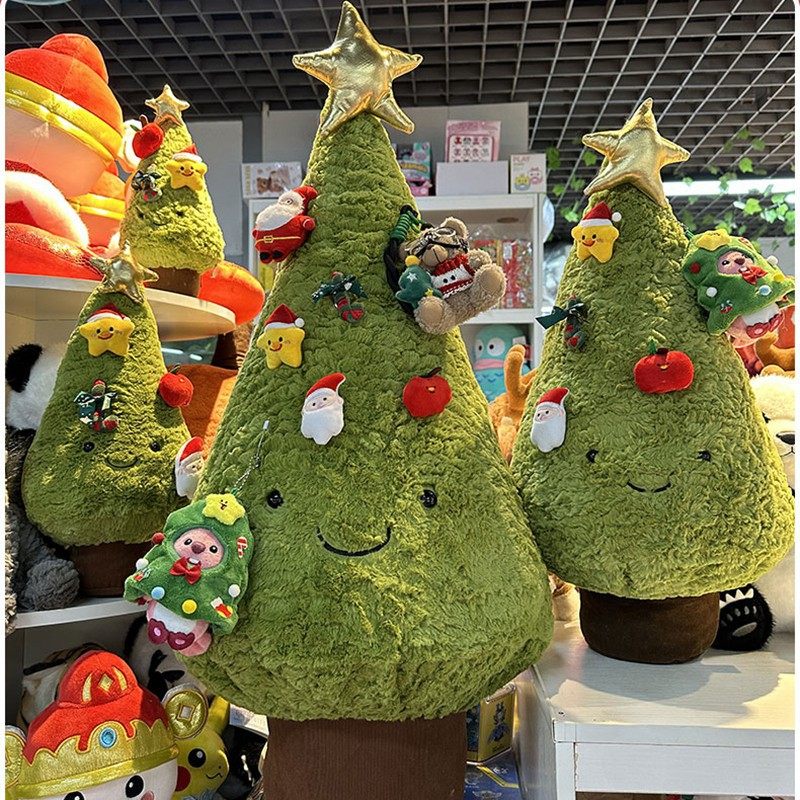 圣诞节欢乐圣诞树玩偶公仔手捧花节日派对氛围感装饰毛绒玩具摆件