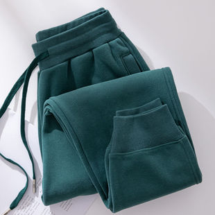 休闲加厚束脚长裤 墨绿色运动裤 秋冬女装 女2024新款 子女 女加绒卫裤