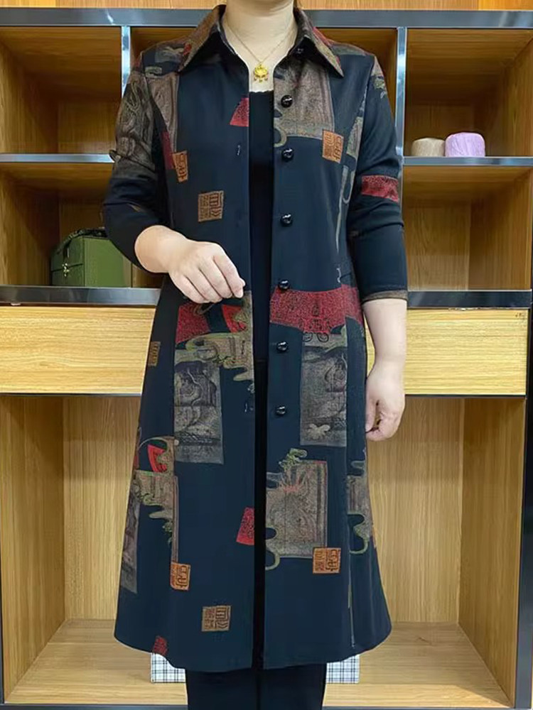 2023新款中老年妈妈装大码中长款风衣高档外套女秋季修身显瘦大衣