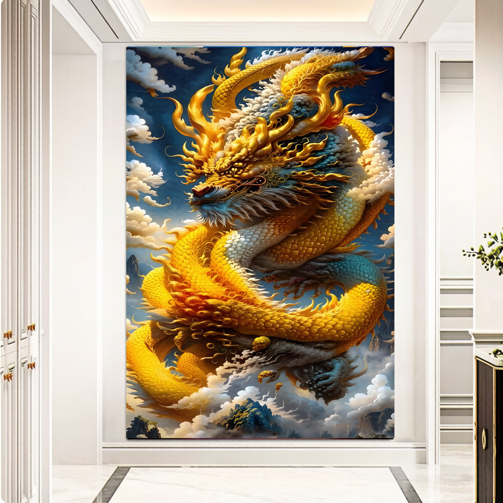 金龙飞龙聚财镇宅风水自粘贴画九龙飞天玄关客厅佛堂背景墙装饰画