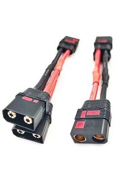 QS8防打火两公一母黑色串联线8AWG150mm锂电池充电线一分二QS8-S