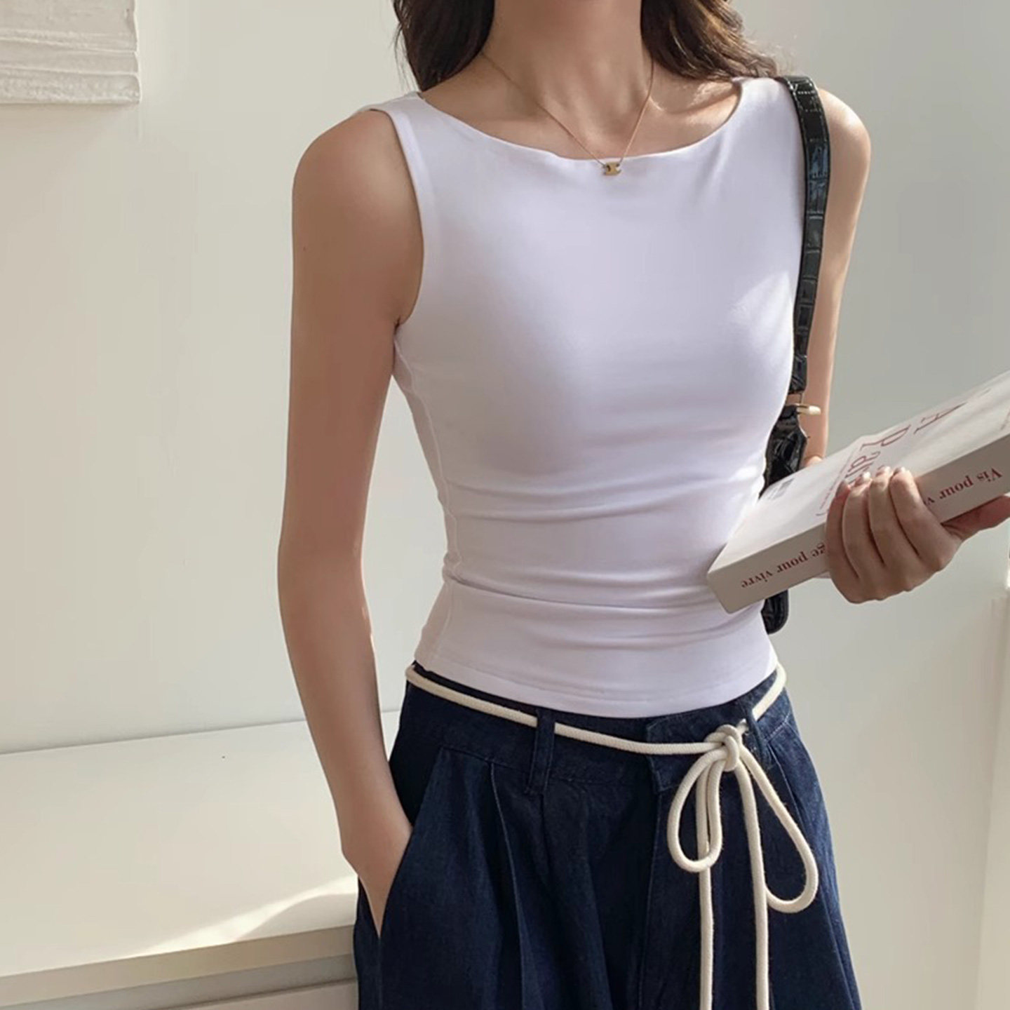 美式辣妹吊带背心女外穿2025夏季新款一字领韩系修身无袖t恤上衣