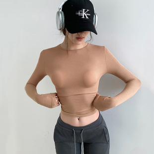 美式辣妹紧身长袖内搭T恤女早秋新款爆款轻熟修身显身材打底上衣