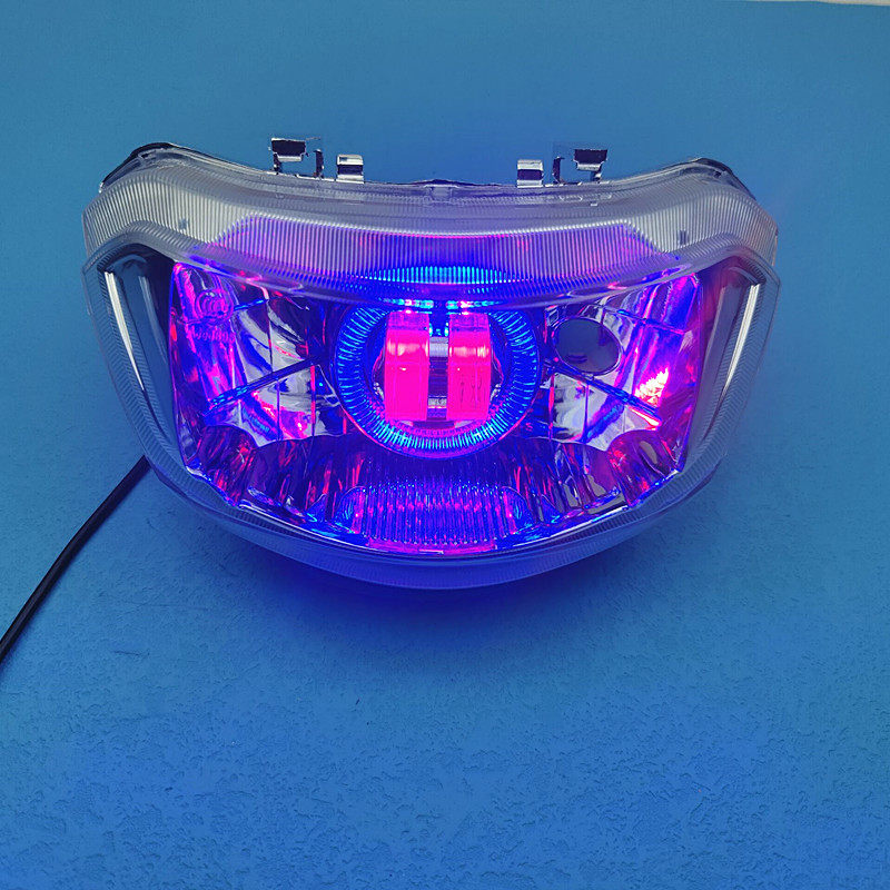 摩托车巧格二代大灯总成改装前灯天使大灯LED恶魔天使眼大灯总成