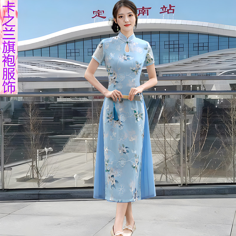 越南改良长款奥黛旗袍日常连衣裙