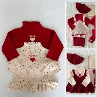 新款韩版童装女装现货春秋儿童宝宝亲肤长袖弹力打底衫T恤爱心上