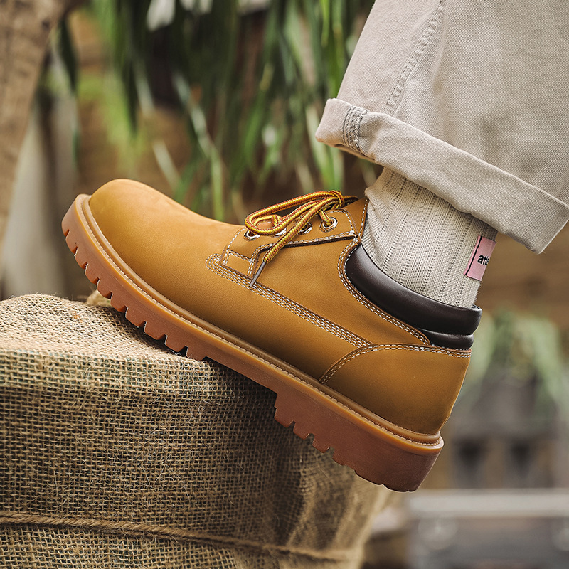 踢不烂低帮大黄靴真皮马丁靴男