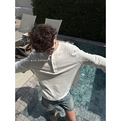 ESC MAN STUDIO/自制 慵懒又有高级感的休闲亨利领长袖T恤打底衫