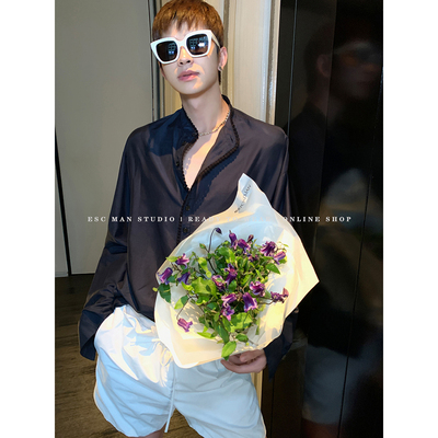 ESC MAN STUDIO/ 极简高级主义的法式花边真丝棉立领套头长袖衬衫