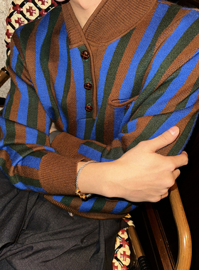 ESC MAN STUDIO/经典配色 竖条纹羊毛撞色毛衣