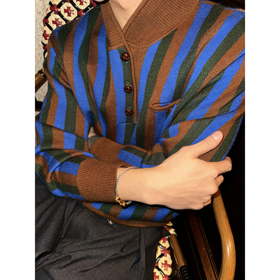 ESC MAN STUDIO/经典配色 竖条纹羊毛撞色毛衣