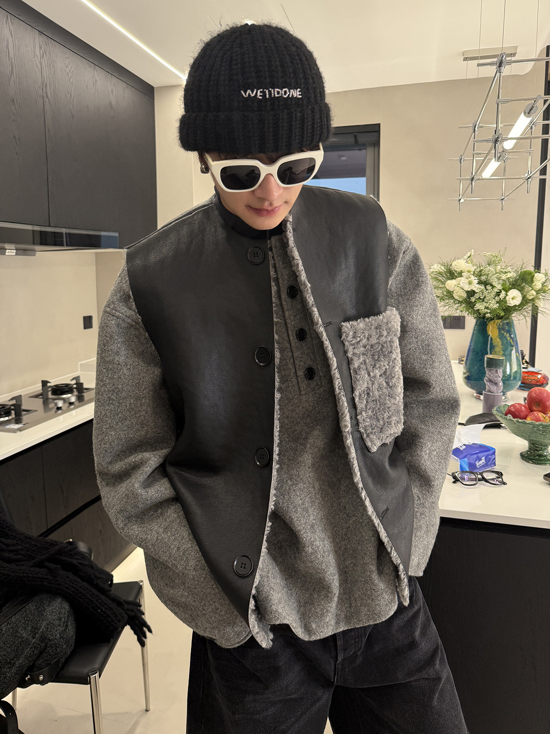 ESC MAN STUDIO FUR INTEGRATED FRONT AND BACK WEARABLE LEATHER VEST