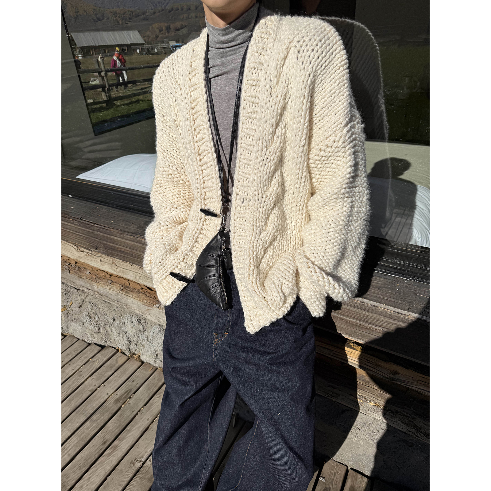 ESC MAN STUDIO/ 软糯慵懒感 粗针纯手工宽松冰岛毛衣针织开衫