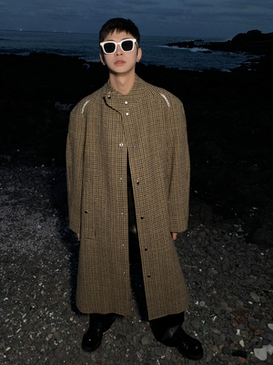 中长款休闲千鸟格大衣外套