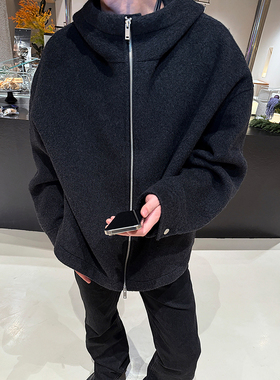 ESC MAN STUDIO/自制 秋冬chic慵懒风宽松连帽羊绒夹克休闲外套