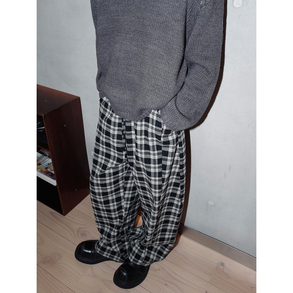 ESC MAN STUDIO/自制 秋冬款羊毛呢料新款格子棉感长裤宽松直筒裤