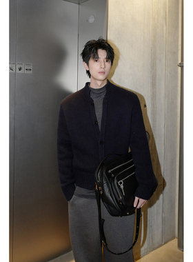 ESC MAN STUDIO/自制 秋冬季休闲立领针织衫圆领开衫百搭毛衣